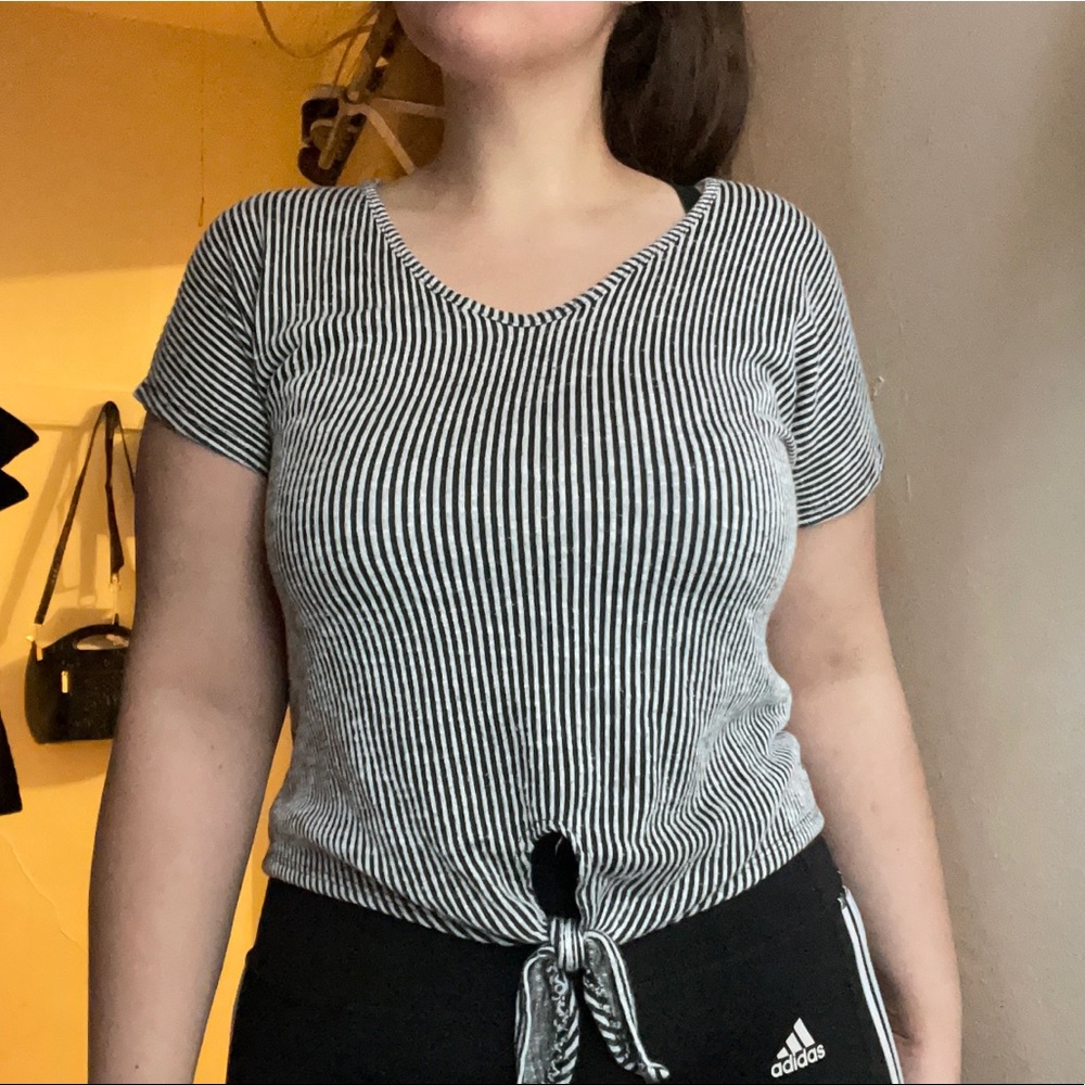 Striped tie up shirt